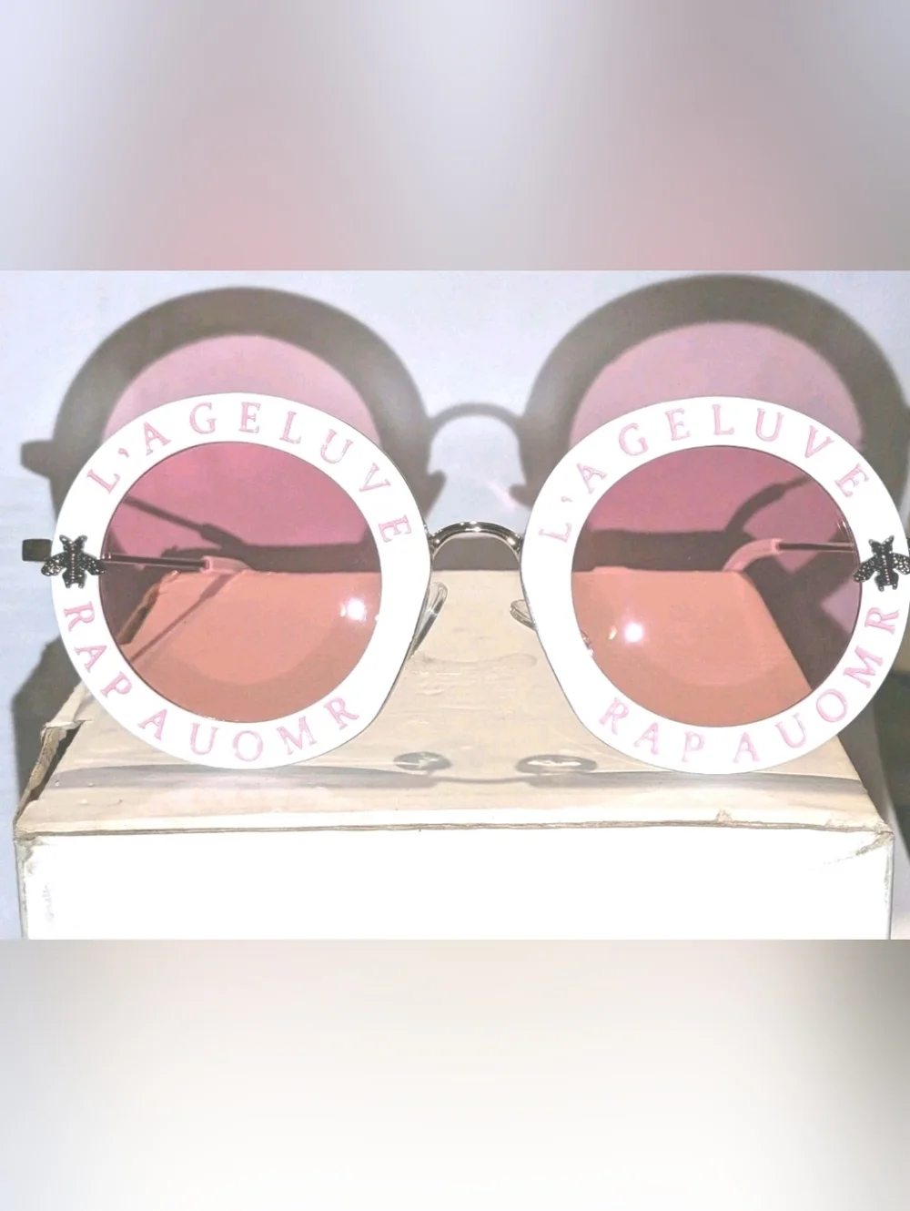 Women's High Quality Luxury Style Bold Round Statement White And Pink Sunglasses